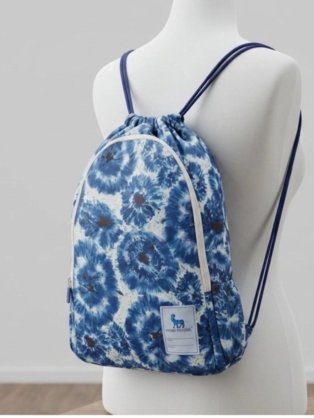 Novo Nordisk Floral Drawstring Backpack Blue Tie Dye Style Cinch Bag